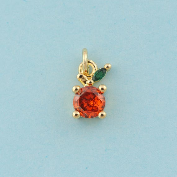 Gold CZ Orange Charms,Orange Jewelry,Fruit Pendant for DIY Jewelry Making,18K Gold
