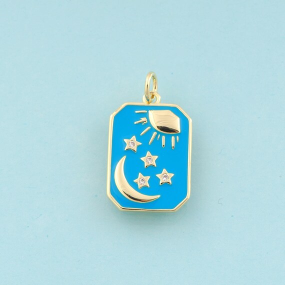 Gold Enamel Moon Charms,Star Jewelry,Sun Pendant for DIY Jewelry Making,18K Gold