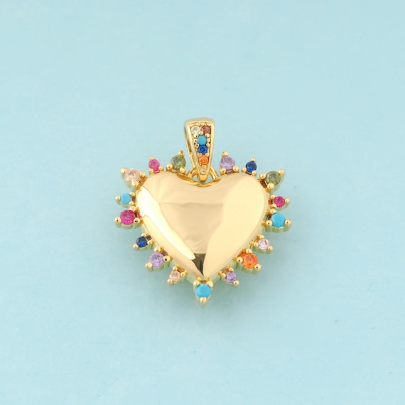 Gold CZ Heart Charms,Heart Jewelry,Heart Pendant for DIY Jewelry Making,18K Gold