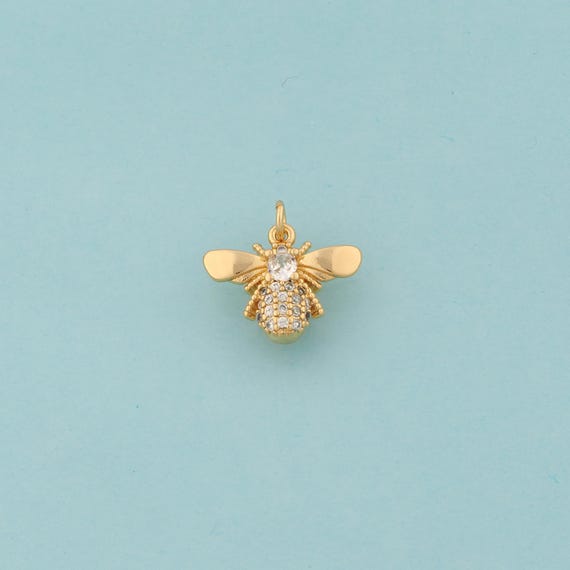 Gold CZ Bee Charms,Insect Jewelry,Bee Pendant for DIY Jewelry Making,18K Gold