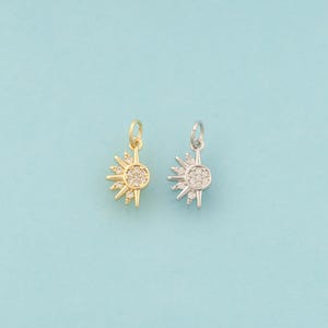 Gold CZ Sun Charms,Celestial Jewelry,Sunburst Pendant for DIY Jewelry Making,18K Gold