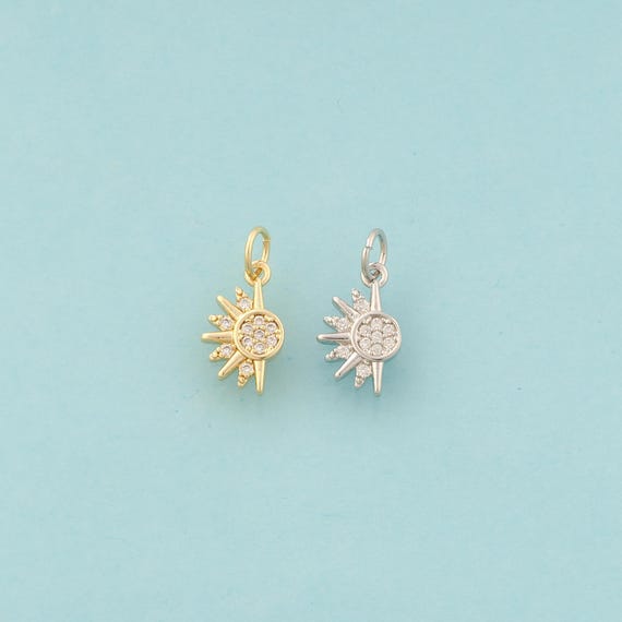 Gold CZ Sun Charms,Celestial Jewelry,Sunburst Pendant for DIY Jewelry Making,18K Gold