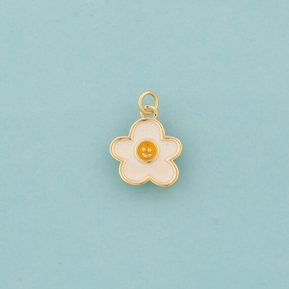 Gold Enamel Flower Charms,Flower Jewelry,Flower Pendant for DIY Jewelry Making,18K Gold