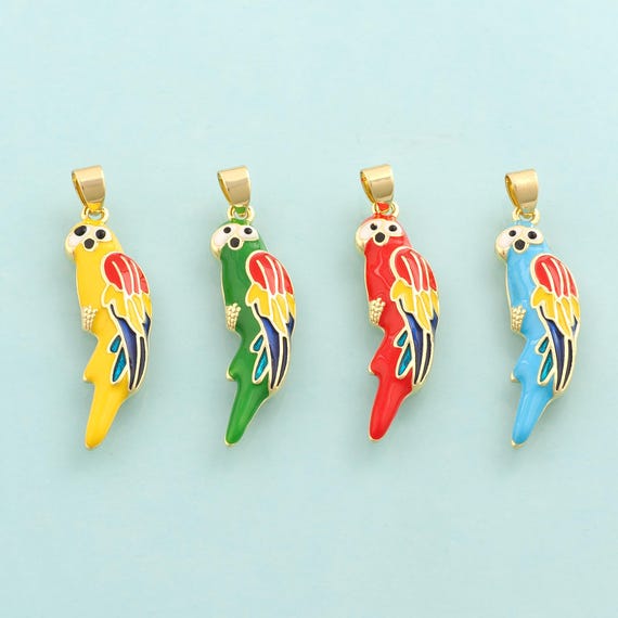 Gold Enamel Parrot Charms,Flying Jewelry,Animal Pendant for DIY Jewelry Making,18K Gold