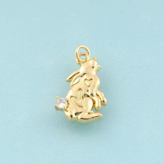 Gold CZ Rabbit Charms,Animal Jewelry,Heart Pendant for DIY Jewelry Making,18K Gold