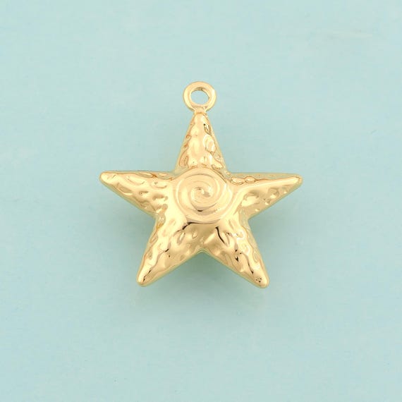 Gold Puffed Star Charms,Celestial Jewelry,Starburst Pendant for DIY Jewelry Making,18K Gold