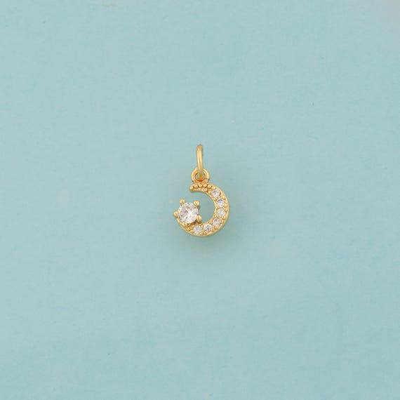 Gold CZ Mini Crescent Moon Charms,Celestial Jewelry,Moon Pendant for DIY Jewelry Making,18K Gold