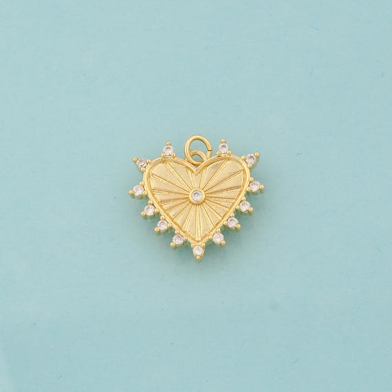 Gold CZ Heart Charms,Heart Jewelry,Heart Pendant for DIY Jewelry Making,18K Gold
