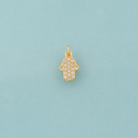 Gold CZ Hamsa Charms,Fatima Jewelry,Hand Pendant for DIY Jewelry Making,18K Gold