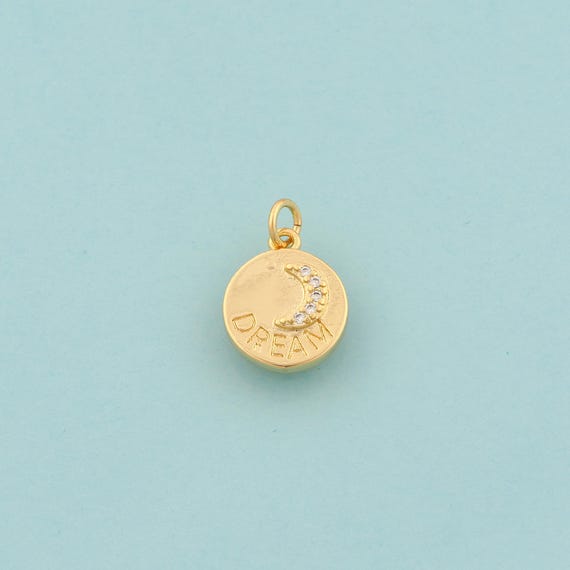 Gold CZ Crescent Moon Charms,Celestial Jewelry,Letter Pendant for DIY Jewelry Making,18K Gold