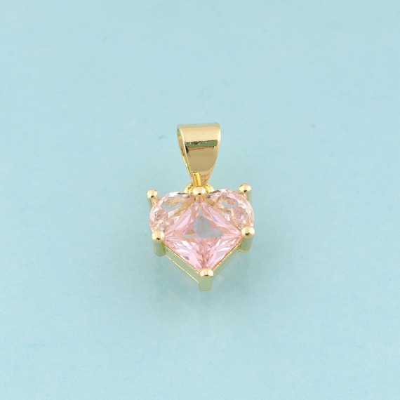 Gold CZ Heart Charms,Minimalist Jewelry,Heart Pendant for DIY Jewelry Making,18K Gold