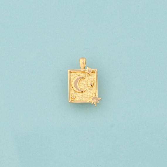 Gold Moon Charms,Star Jewelry,Square Pendant for DIY Jewelry Making,18K Gold