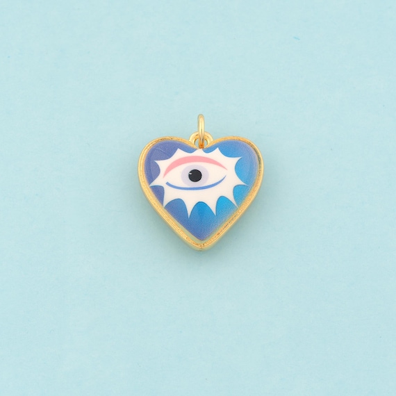 Gold Heart Charms,Evil Eye Jewelry,Enamel Devil Eye Pendant for DIY Jewelry Making,18K Gold