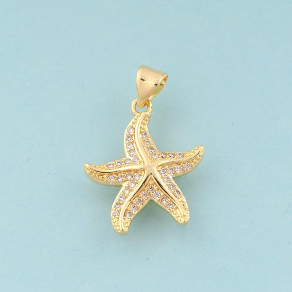Gold CZ Starfish Charms,Marine Life Jewelry,Starfish Pendant for DIY Jewelry Making,18K Gold