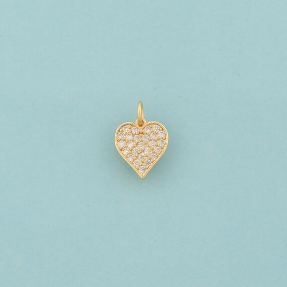 Gold CZ Heart Charms,Love Jewelry,Heart Pendant for DIY Jewelry Making,18K Gold