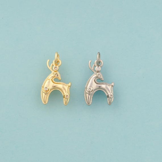Gold CZ Deer Charms,Animal Jewelry,Elk Pendant for DIY Jewelry Making,18K Gold