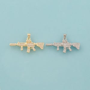 Gold CZ Weapons Charms,Gun Jewelry,M416 Rifle Pendant for DIY Jewelry Making,18K Gold