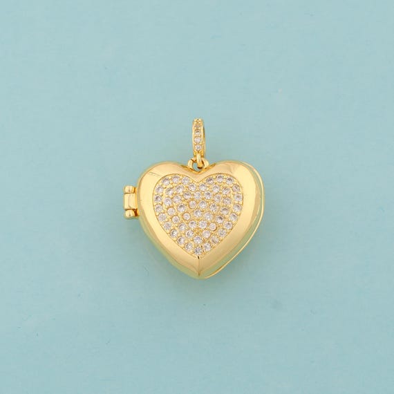 Gold CZ Heart Charms,Love Jewelry,Photo Frame Pendant for DIY Jewelry Making,18K Gold