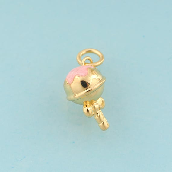 Gold Enamel Lollipop Charms,Bow Jewelry,Lollipop Pendant for DIY Jewelry Making,18K Gold