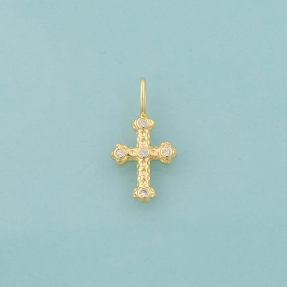 Gold CZ Cross Charms,Religious Jewelry,Christian Pendant for DIY Jewelry Making,18K Gold