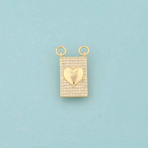 Gold CZ Heart Charms,Heart Jewelry,Heart Pendant for DIY Jewelry Making,18K Gold