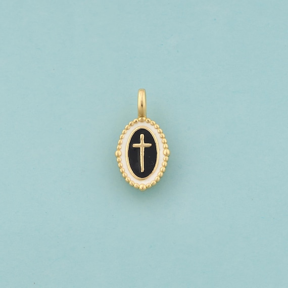 Gold Cross Charms,Religious Jewelry,Enamel Christian Pendant for DIY Jewelry Making,18K Gold