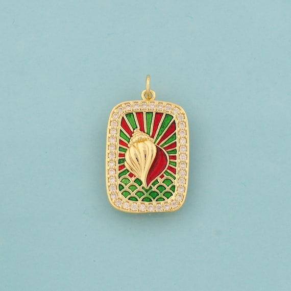 Gold Enamel Conch Charms,Conch Jewelry,CZ Conch Pendant for DIY Jewelry Making,18K Gold