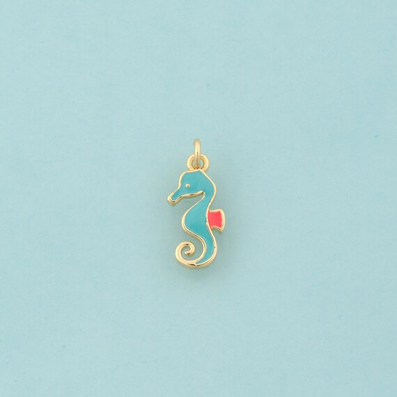 Gold Seahorse Charms,Marine Life Jewelry,Enamel Seahorse Pendant for DIY Jewelry Making,18K Gold