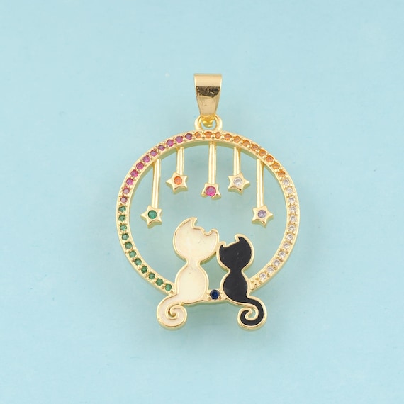 Gold CZ Cat Charms,Star Jewelry,Couple Pendant for DIY Jewelry Making,18K Gold