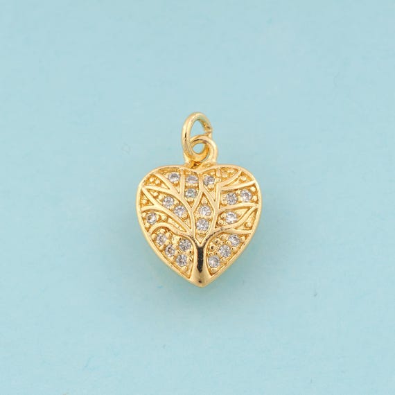 Gold CZ Tree of Life Charms,Heart Jewelry,Tree of Life Pendant for DIY Jewelry Making,18K Gold