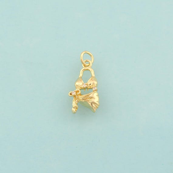 Gold CZ Bikini Charms,Bikini Jewelry,Bikini Pendant for DIY Jewelry Making,18K Gold