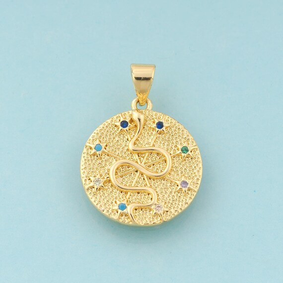 Gold CZ Snake Charms,Star Jewelry,Round Pendant for DIY Jewelry Making,18K Gold