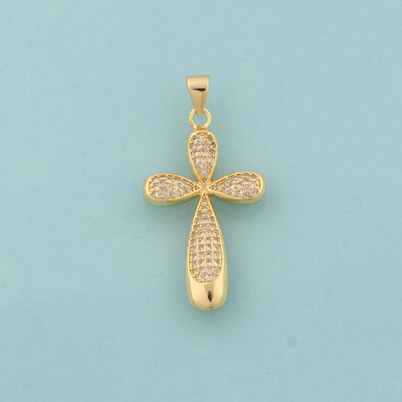 Gold CZ Cross Charms,Religious Jewelry,Christian Pendant for DIY Jewelry Making,18K Gold