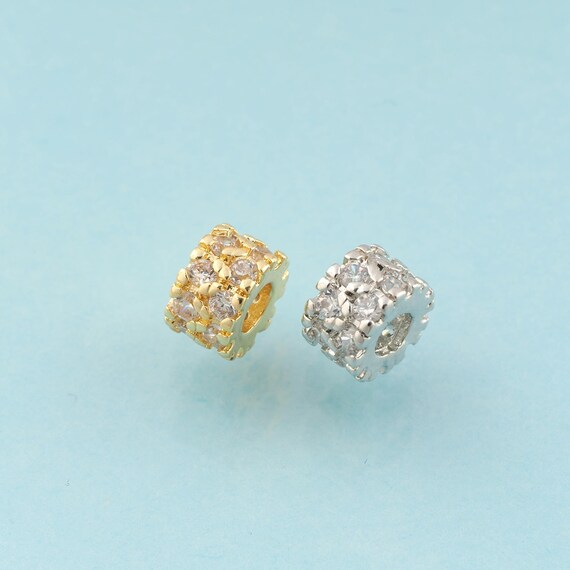 CZ Round Tube Spacer Beads,Round Beads,Tube Beads for DIY Jewelry Making,18K Gold & Rhodium