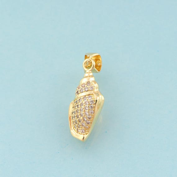 Gold CZ Conch Charms,Conch Jewelry,Conch Pendant for DIY Jewelry Making,18K Gold