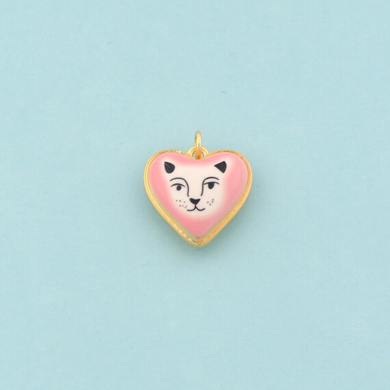 Gold Heart Charms,Cat Jewelry,Enamel Love Pendant for DIY Jewelry Making,18K Gold