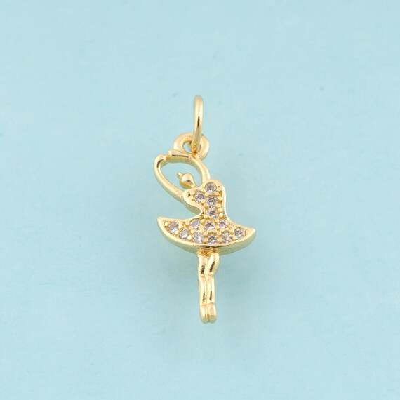 Gold CZ Ballet Charms,Dancer Jewelry,Dancer Pendant for DIY Jewelry Making,18K Gold