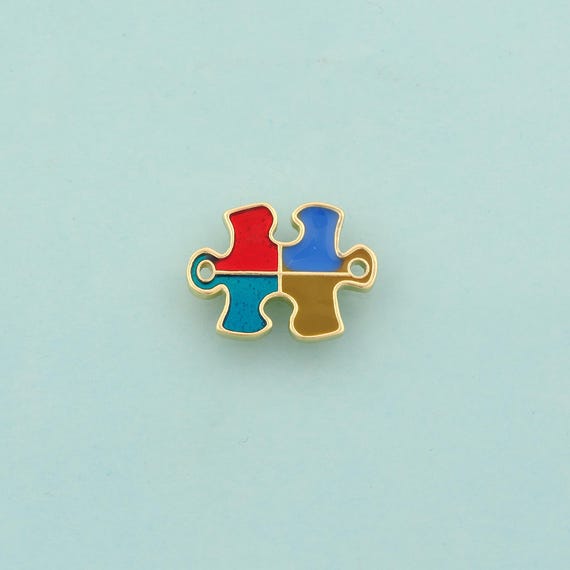 Gold Jigsaw Connector,Enamel Jigsaw Jewelry Connector,Jigsaw Connector for DIY Jewelry Making,18K Gold