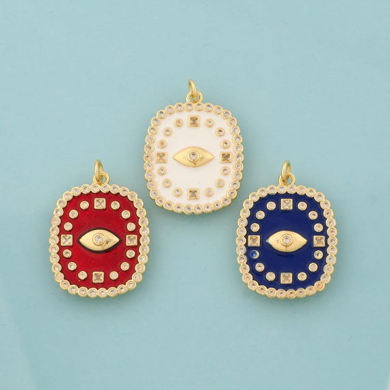 Gold CZ Evil Eye Charms,Devil Eye Jewelry,Enamel Square Pendant for DIY Jewelry Making,18K Gold