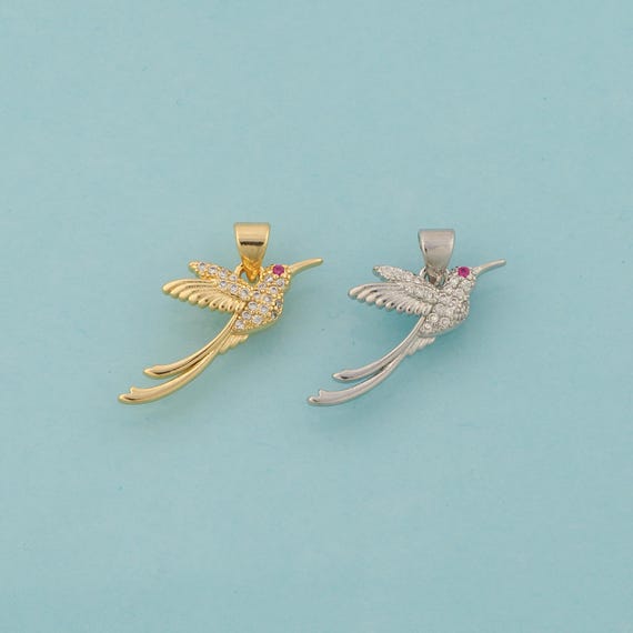 Gold CZ Bird Charms,Animal Jewelry,Flying Pendant for DIY Jewelry Making,18K Gold