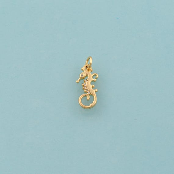 Gold CZ Seahorse Charms,Marine Life Jewelry,Seahorse Pendant for DIY Jewelry Making,18K Gold