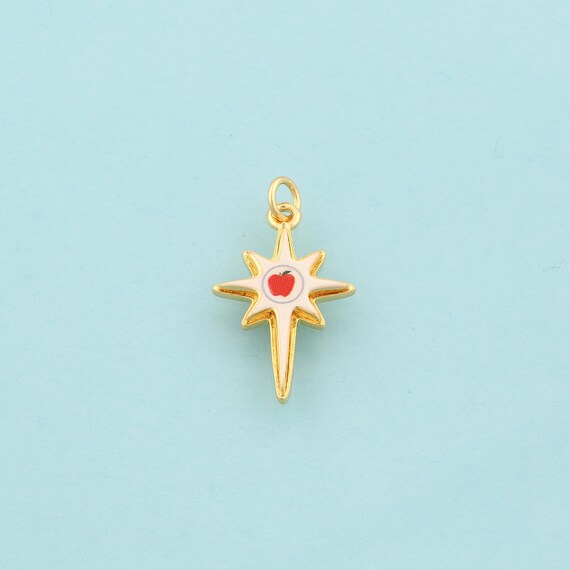 Gold Polaris Charms,Apple Jewelry,Enamel Starburst Pendant for DIY Jewelry Making,18K Gold
