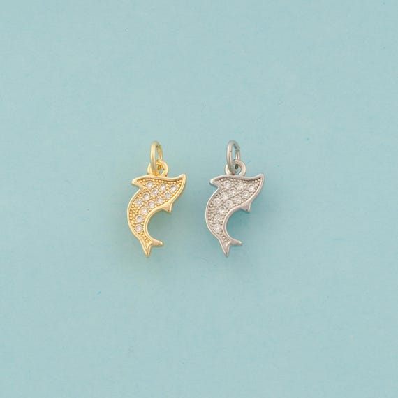 Gold CZ Dolphin Charms,Marine Life Jewelry,Dolphin Pendant for DIY Jewelry Making,18K Gold