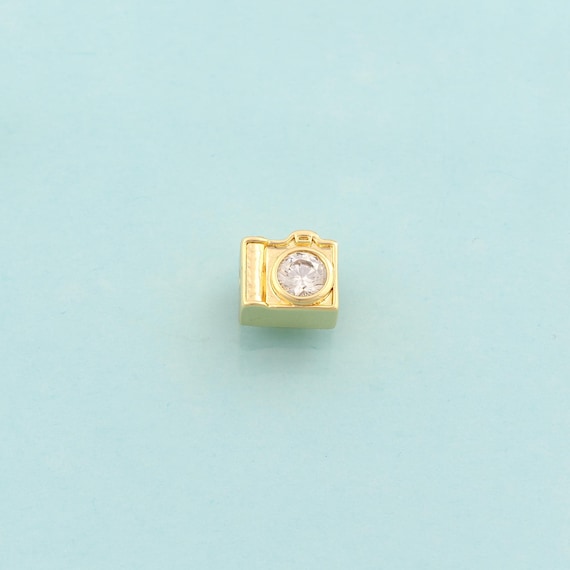 Gold CZ Camera Spacer Beads,Camera Beads,Camera Beads for DIY Jewelry Making,18K Gold