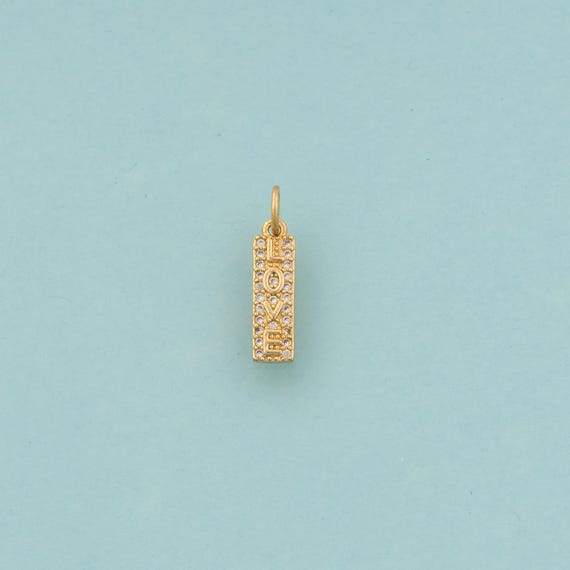 Gold CZ Love Charms,Letter Jewelry,Square Pendant for DIY Jewelry Making,18K Gold