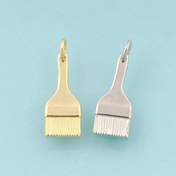 Gold Brush Charms,Brush Jewelry,Brush Pendant for DIY Jewelry Making,18K Gold & Rhodium