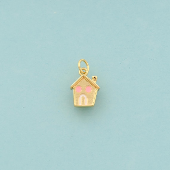 Gold House Charms,House Jewelry,Enamel House Pendant for DIY Jewelry Making,18K Gold