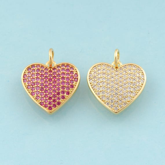 Gold CZ Heart Charms,Heart Jewelry,Heart Pendant for DIY Jewelry Making,18K Gold