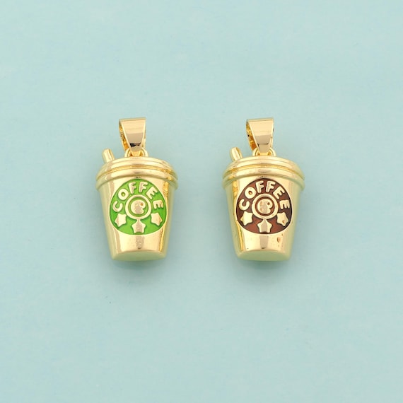 Gold Coffee Cup Charms,Enamel Coffee Jewelry,Cup Pendant for DIY Jewelry Making,18K Gold