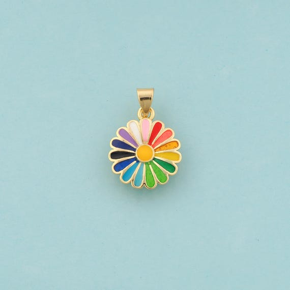 Gold Daisy Charms,Flower Jewelry,Enamel Daisy Pendant for DIY Jewelry Making,18K Gold